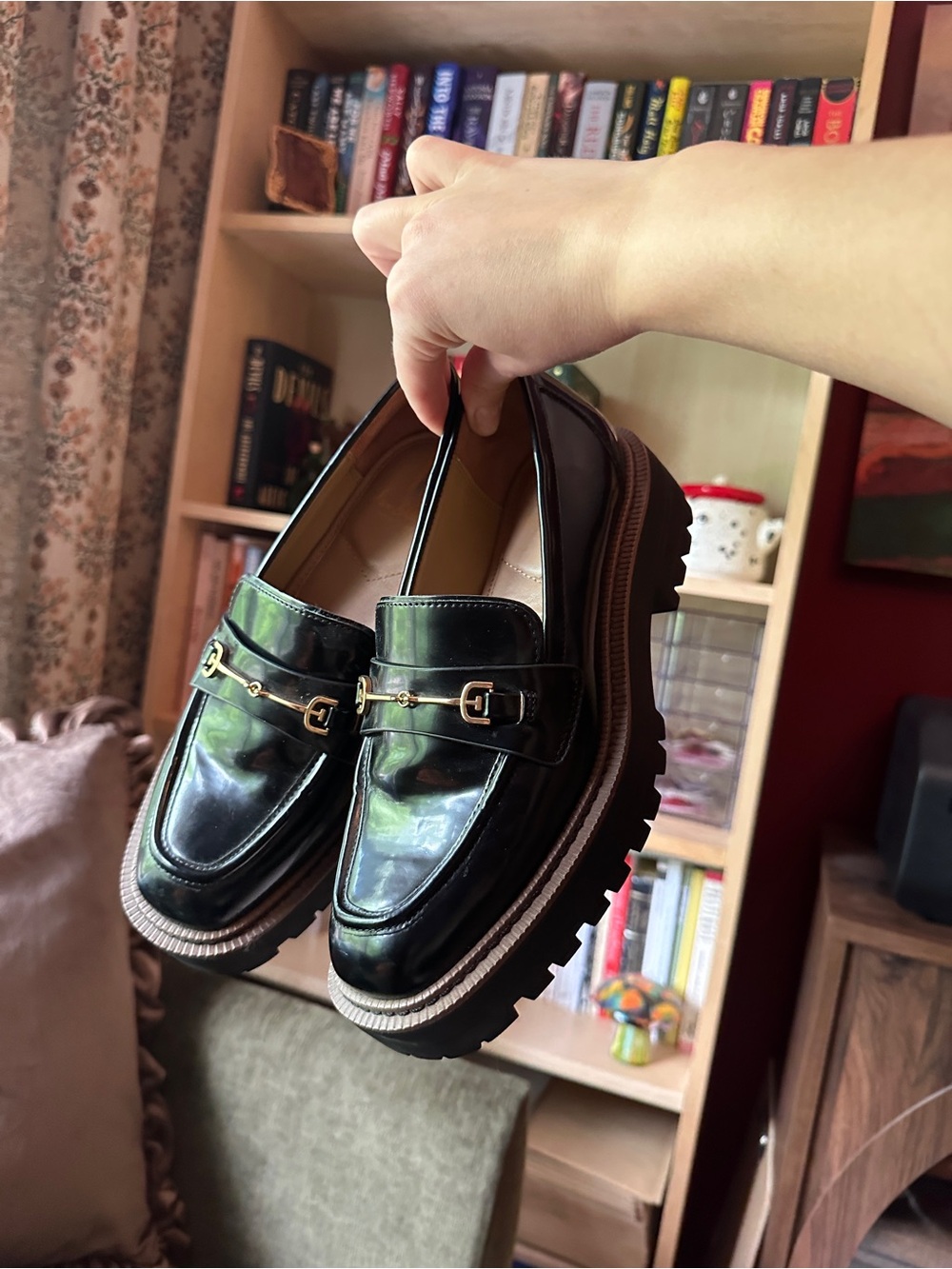 Sam Edelman Women's Black Patent Loafers with Gold Hardware